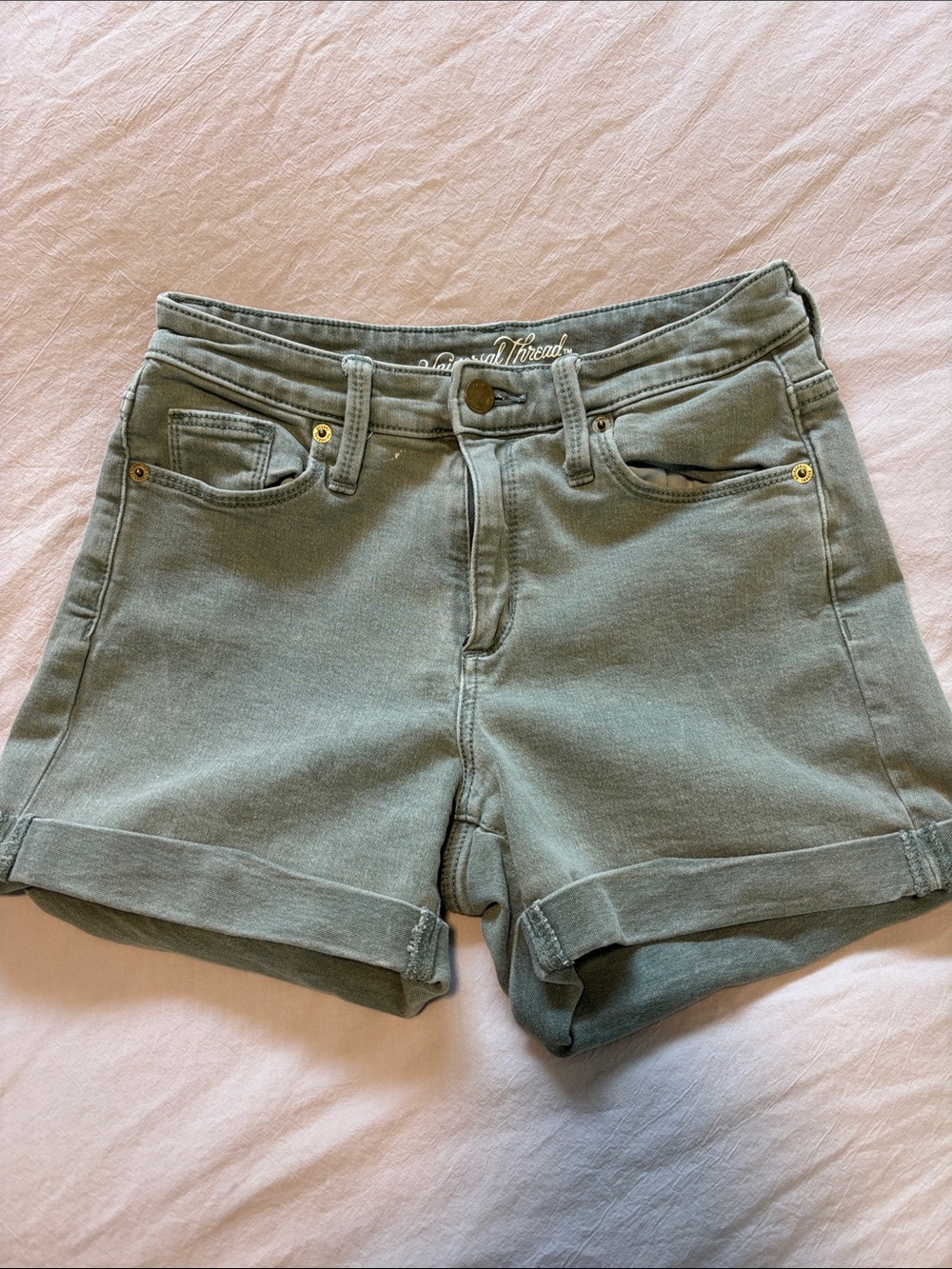 Universal Thread Olive Green High-Rise Rolled Hem Jean Shorts